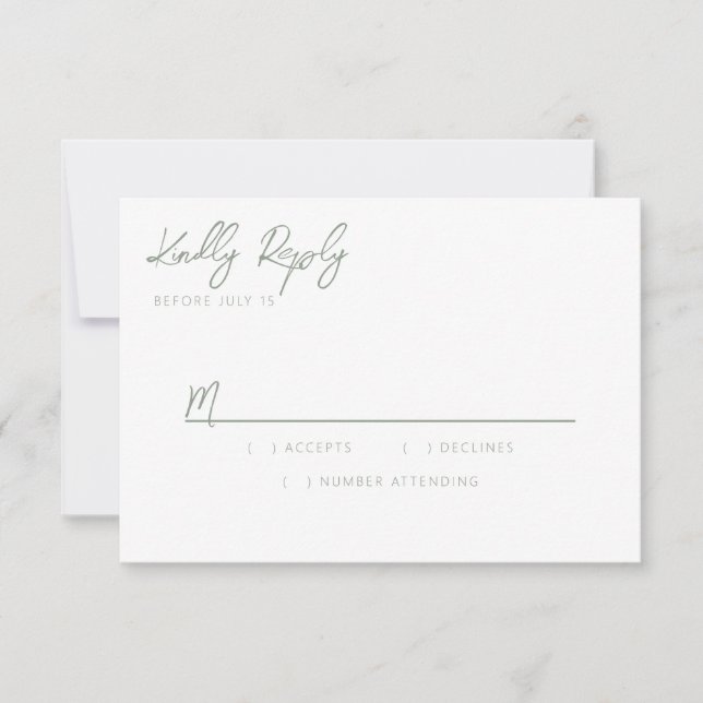 Carte RSVP simple moderne Sage Green Calligraphie (Devant)