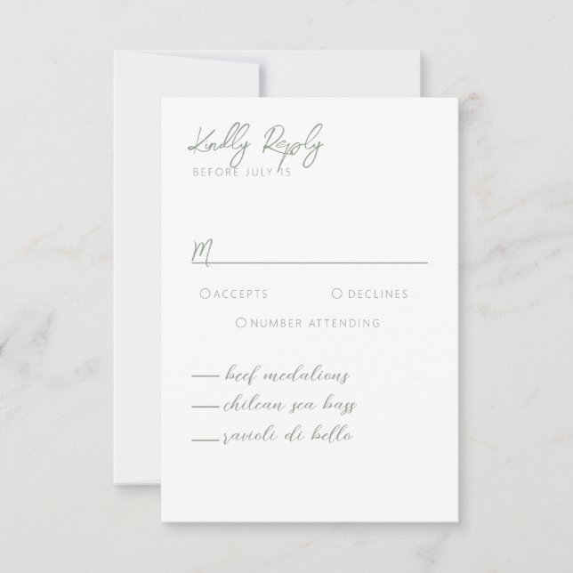 Carte RSVP simple moderne Sage Green Calligraphie (Devant)