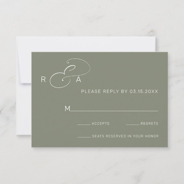 Carte RSVP simple Monogramme Sage Green Wedding (Devant)