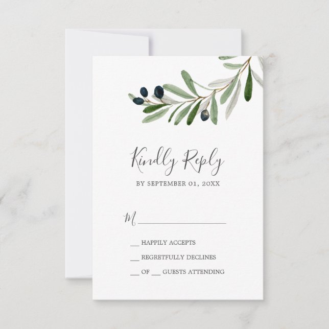 Carte RSVP simple pour branchement d'olive moderne (Devant)