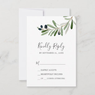 Carte RSVP simple pour branchement d'olive moderne