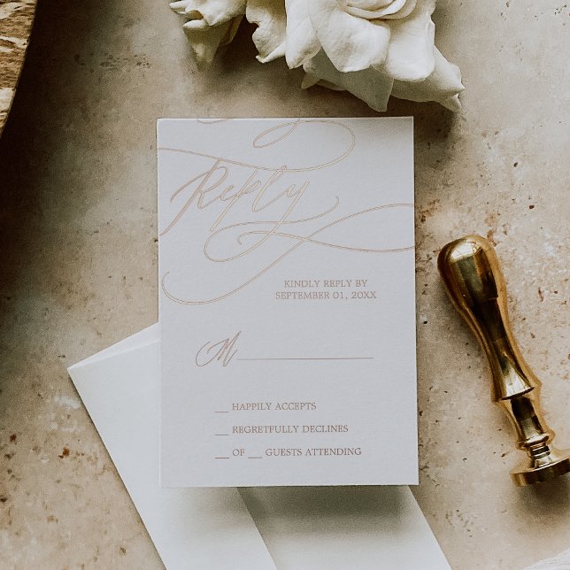 Carte RSVP simple Rose Romantique Gold Foil (Romantic Rose Gold Foil Simple RSVP Card)
