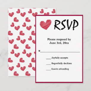 Carte RSVP simple Sketchy Red Heart Wedt