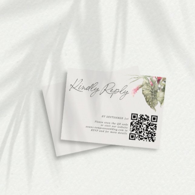 Carte RSVP simple Tropical Floral QR Code (Créateur téléchargé)