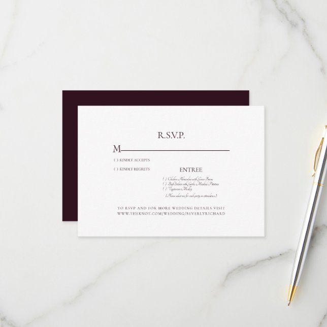 Carte RSVP simple vin et mariage blanc (Devant/Arrière en situation)