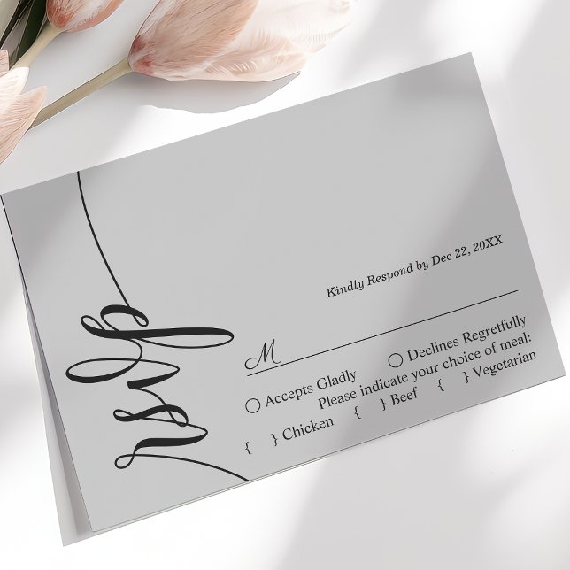 Carte RSVP Soft Grey Élégante Calligraphie Mariage (Créateur téléchargé)