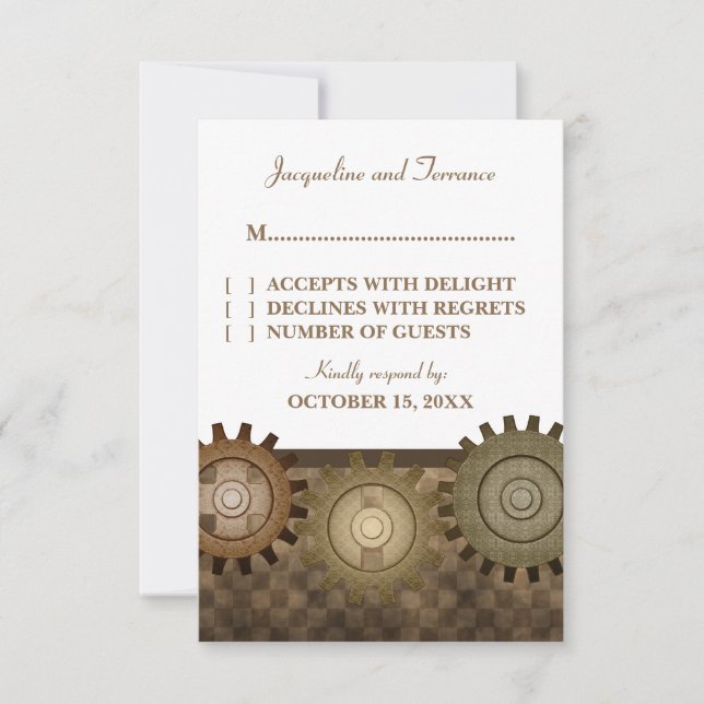 Carte RSVP Steampunk Gears, Brown (Devant)
