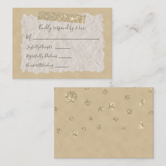 Carte RSVP Style Scrapbook Gold Parties scintillan (Devant / Derrière)
