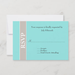 Carte RSVP style Taupe et Aqua Blue Wedding