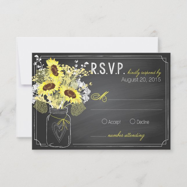 Carte RSVP Sunflower et Chalkboard (Devant)