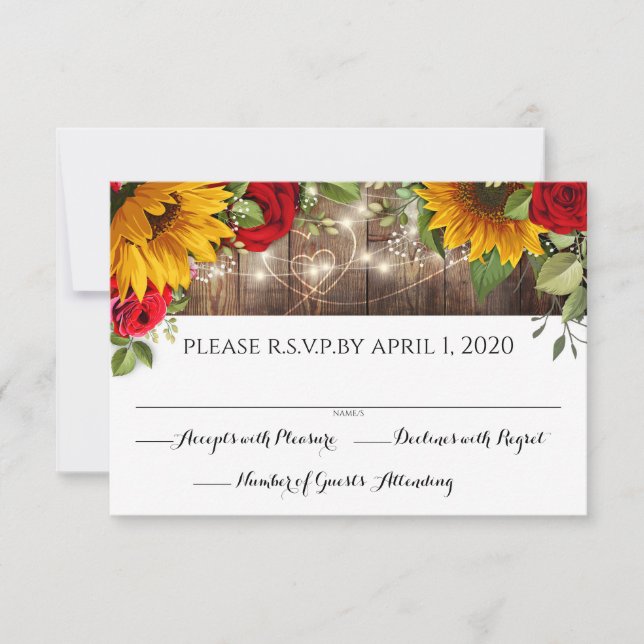 Carte RSVP Sunflower & Rose Russe Wood Lights (Devant)