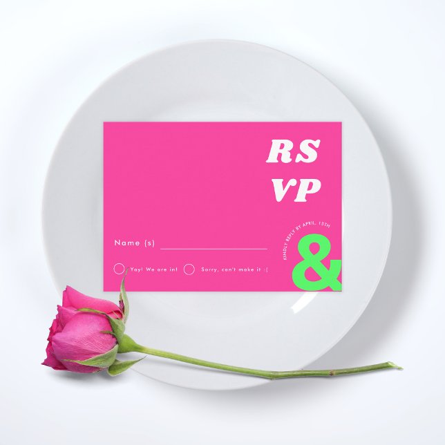 Carte RSVP super Ampersand Retro Hot Rose Wedding (Créateur téléchargé)