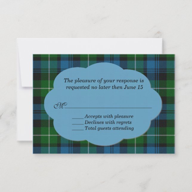 Carte RSVP Tartan Plaid Sky Blue & Green Lamont (Devant)