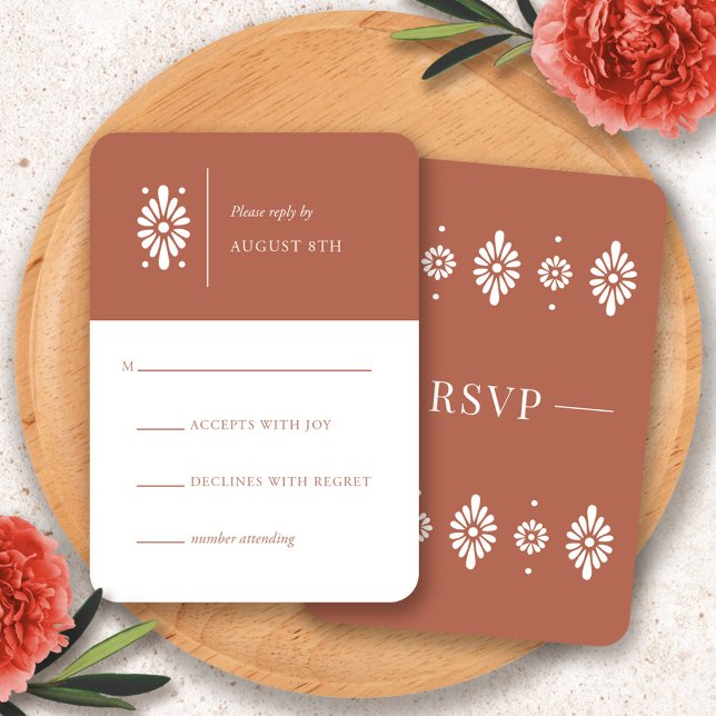 Carte RSVP Terra Cotta mexicaine (Mexican Terra Cotta RSVP Card by Fiesta Valley Print)