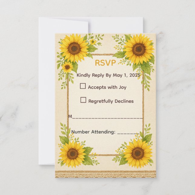 Carte RSVP Tournesol Rustique (Devant)