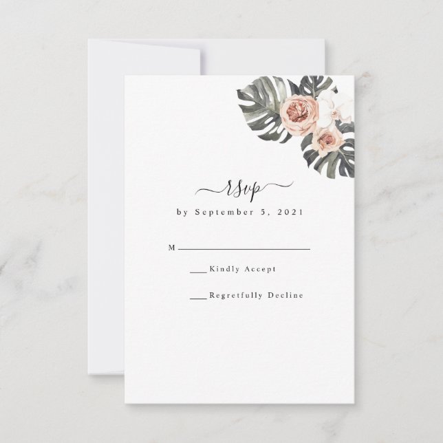 Carte RSVP Tropical Floral & Palm Bohemian Wedding (Devant)