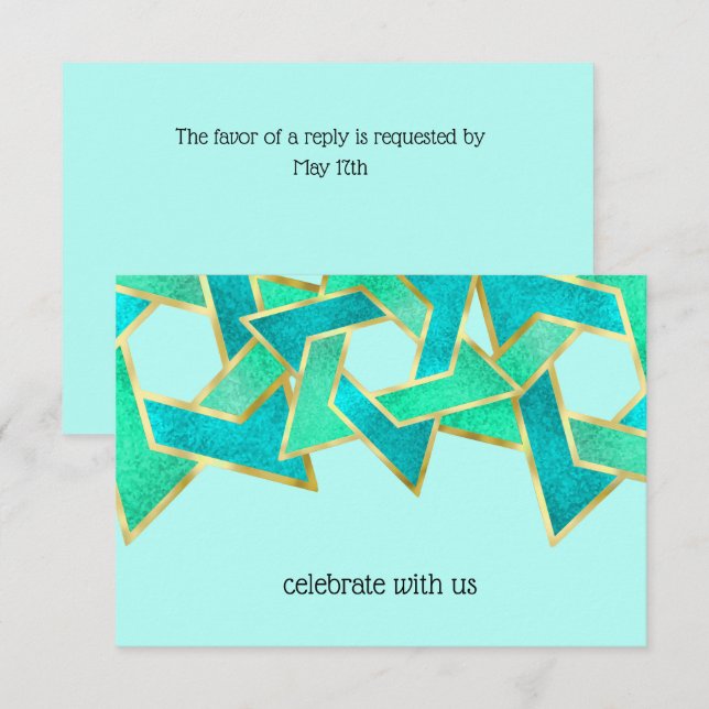 Carte RSVP Turquoise Aqua Star de David (Devant / Derrière)