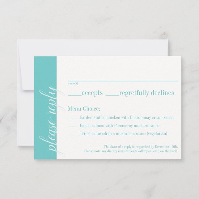 Carte RSVP Turquoise, Collection Mariage Caroline (Devant)