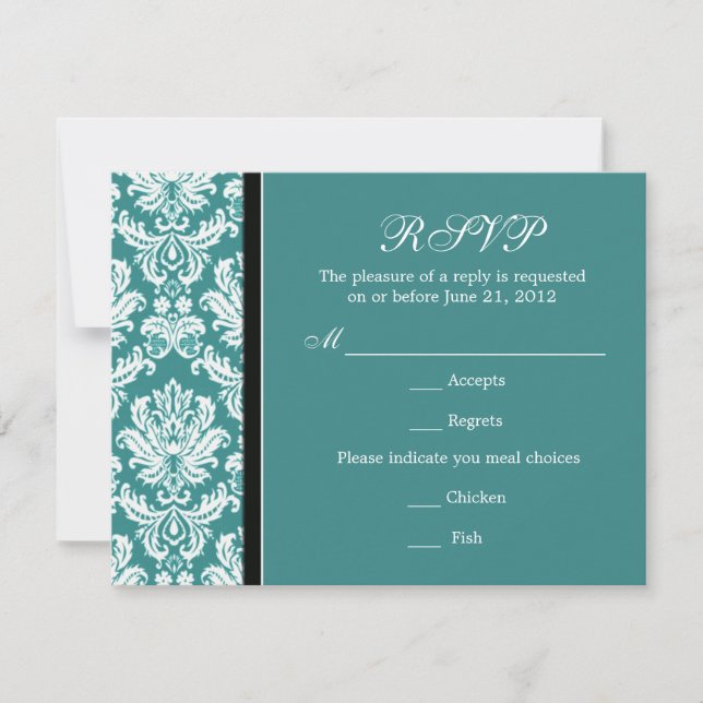 Carte RSVP Turquoise Damask classique (Devant)