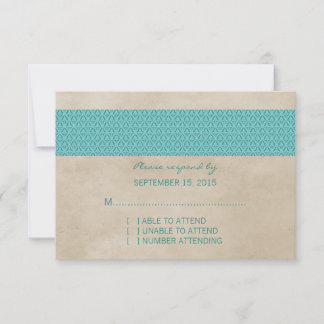 Carte RSVP turquoise Damask Rustique