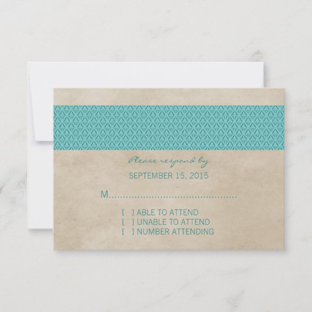 Carte RSVP turquoise Damask Rustique (Devant)