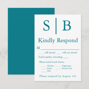 Carte RSVP Turquoise de choix de repas Monogramme