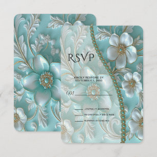 Carte RSVP turquoise Florale
