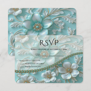 Carte RSVP turquoise Florale