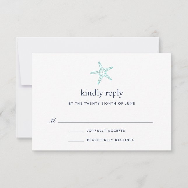 Carte RSVP Turquoise & Navy Starfish (Devant)