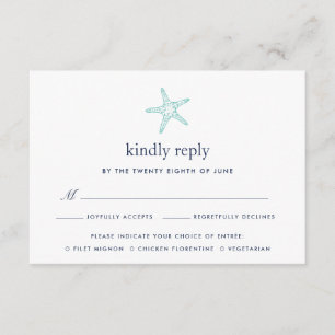 Carte RSVP Turquoise & Navy Starfish avec choix de