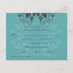 Carte RSVP Turquoise Peacock Floral vintage