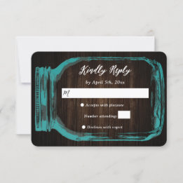Carte RSVP Turquoise Rustique Mason Jar Mariage de