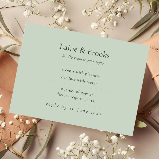 Carte RSVP Vert Sauge | Réponse de Mariage Élégant (Créateur téléchargé)