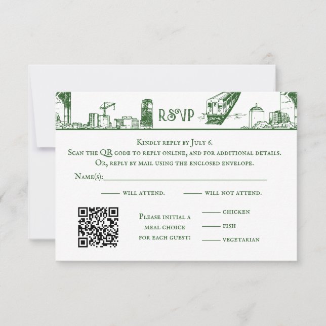 Carte RSVP verte Boston Toile Forest (Devant)