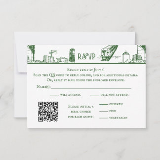 Carte RSVP verte Boston Toile Forest