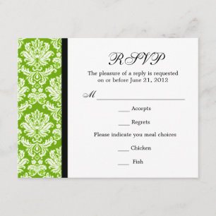 Carte RSVP verte Damask classique