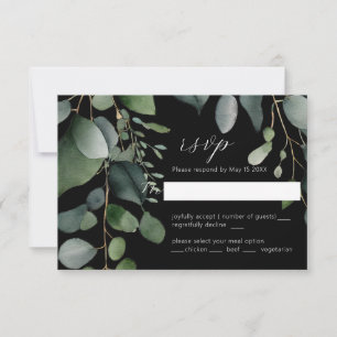 Carte RSVP verte et Eucalyptus Mariage noir