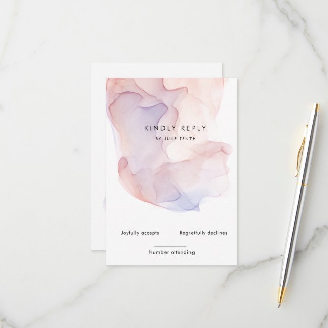 Carte RSVP Vertical moderne en soie transparente (Devant/Arrière en situation)