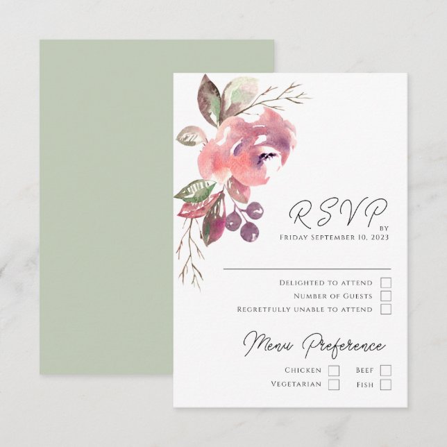 Carte RSVP Verticale Mauve Blush Romantique (Devant / Derrière)