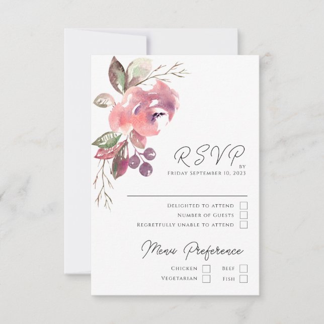 Carte RSVP Verticale Mauve Blush Romantique (Devant)