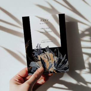 Carte RSVP Verticale Or Et Floral Noir Exclusive