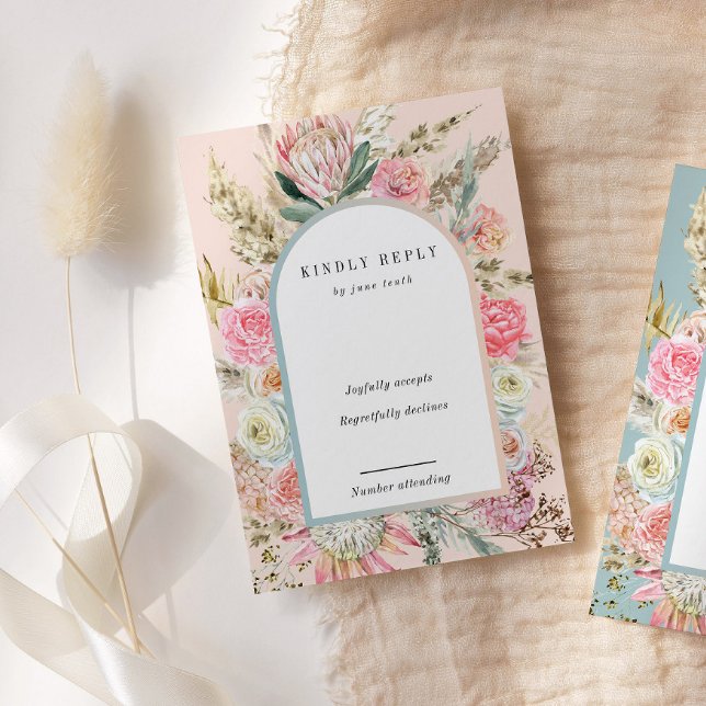 Carte RSVP verticale Tropical Bohemian Blush (Créateur téléchargé)