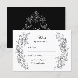 Carte RSVP Victorian Black and White Wedding