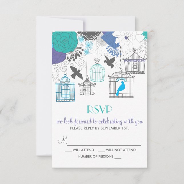 Carte RSVP vintage Birdcages Spring Florale (Devant)