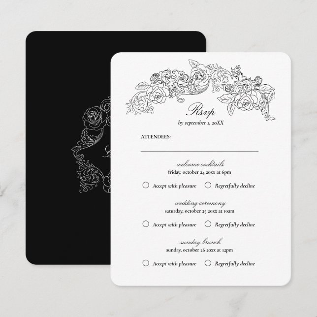Carte RSVP Vintage Black Romantique multi événemen (Devant / Derrière)