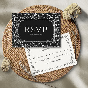 Carte RSVP vintage Black & White Faux Lace
