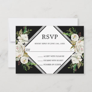 Carte RSVP vintage couleur d'eau noir blanc
