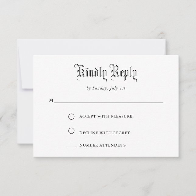 Carte RSVP Vintage de script noir simple (Devant)