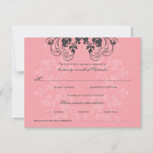 Carte RSVP vintage Floral Flourdissant Charbon Ros