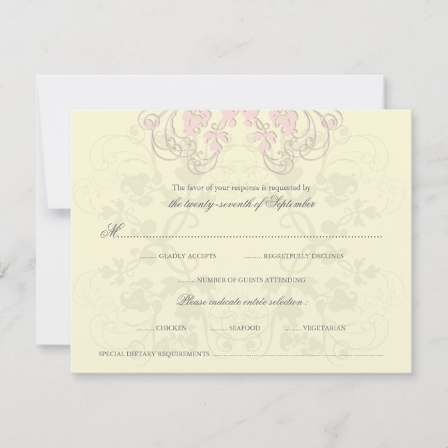 Carte RSVP vintage Floral Flourish Baby Rose (Devant)